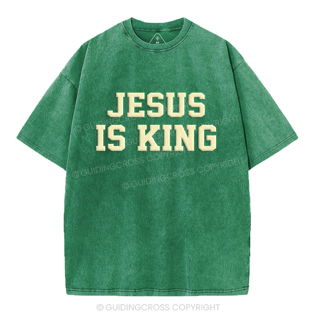 Jesus Is King Christian Puff Printed Washed T-Shirt