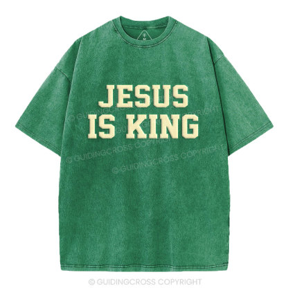Jesus Is King Christian Puff Printed Washed T-Shirt