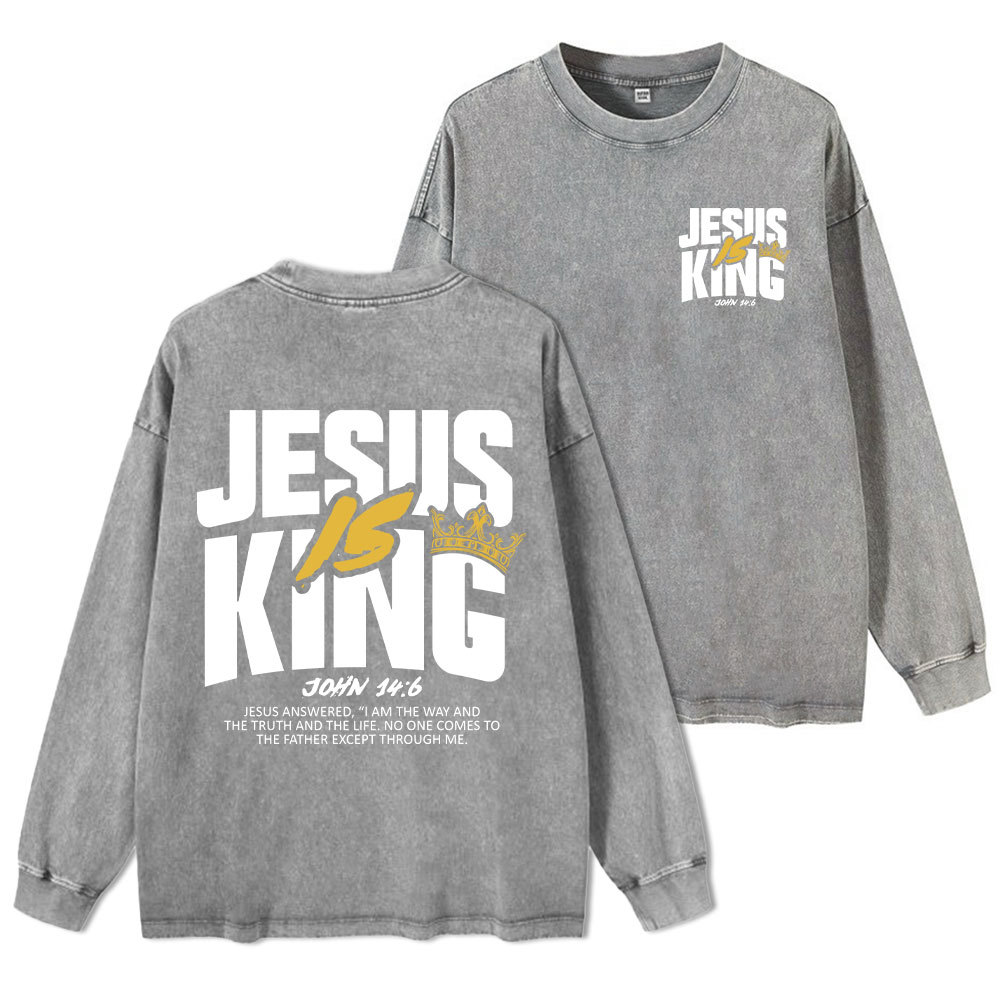 Jesus Is King Christian Washed Long Sleeve T-Shirt