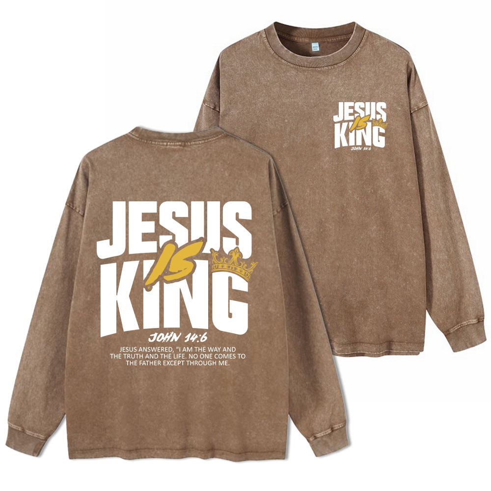 Jesus Is King Christian Washed Long Sleeve T-Shirt