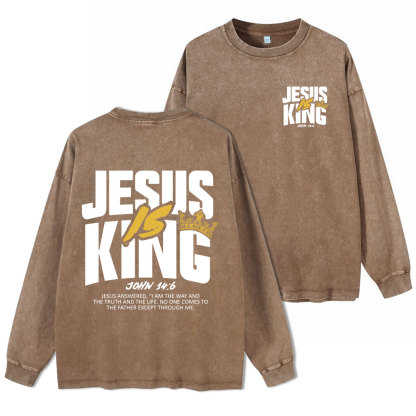 Jesus Is King Christian Washed Long Sleeve T-Shirt