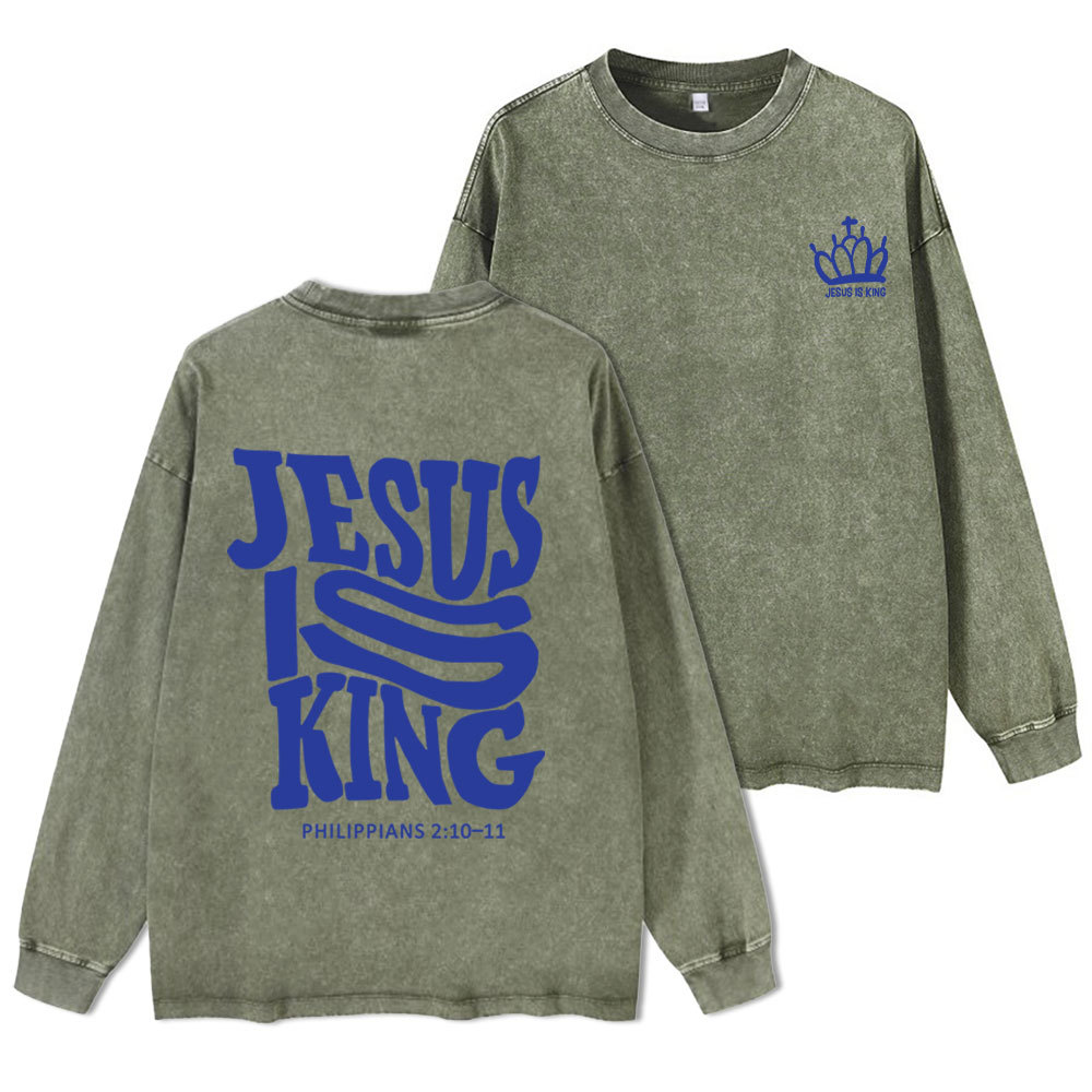Jesus Is King Christian Washed Long Sleeve T-Shirt