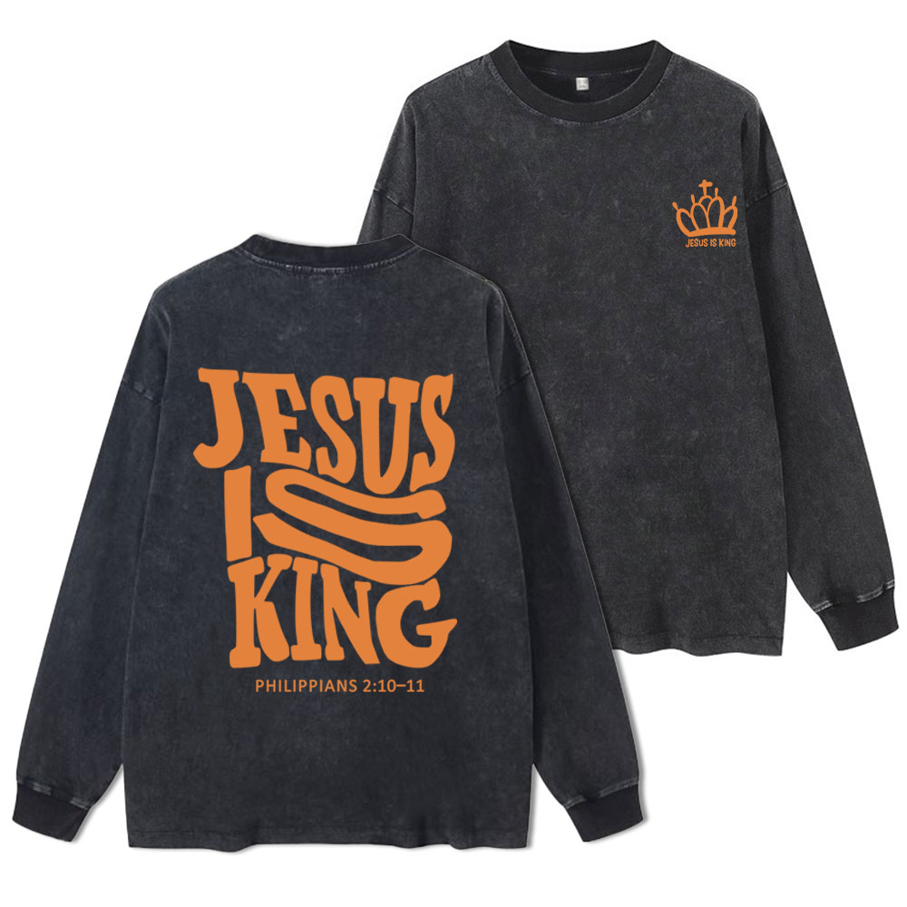 Jesus Is King Christian Washed Long Sleeve T-Shirt