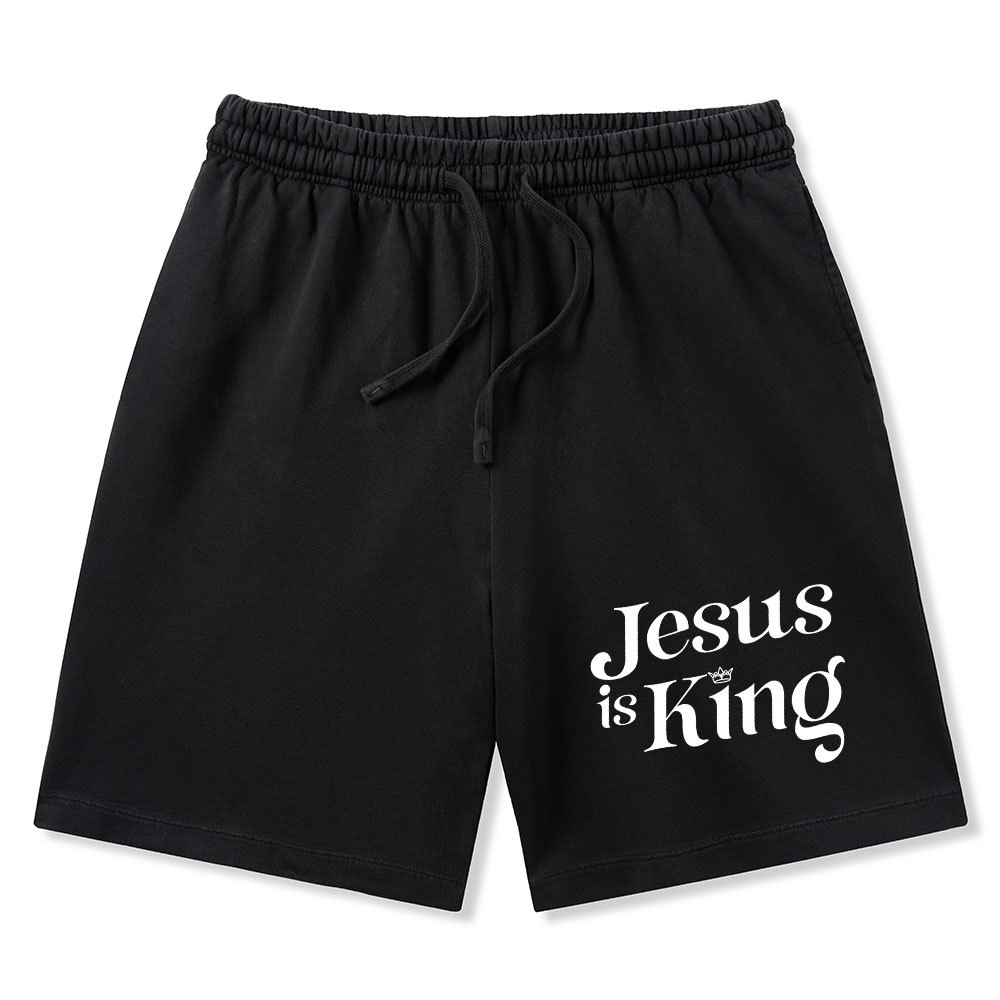 Jesus Is King Christian Washed Shorts