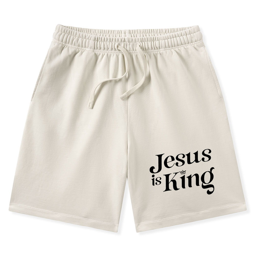Jesus Is King Christian Washed Shorts