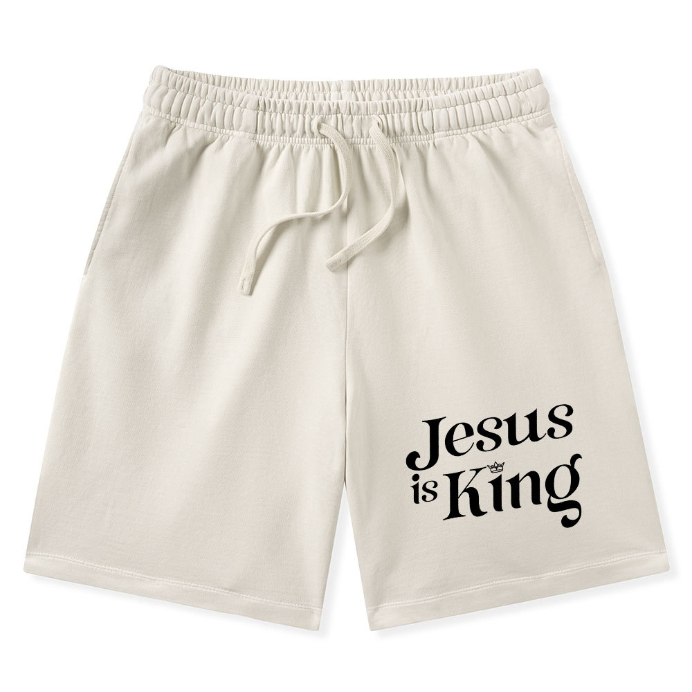 Jesus Is King Christian Washed Shorts