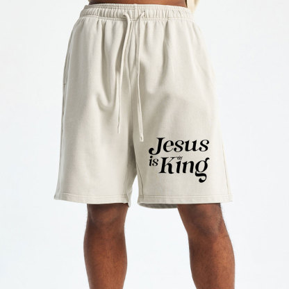 Jesus Is King Christian Washed Shorts