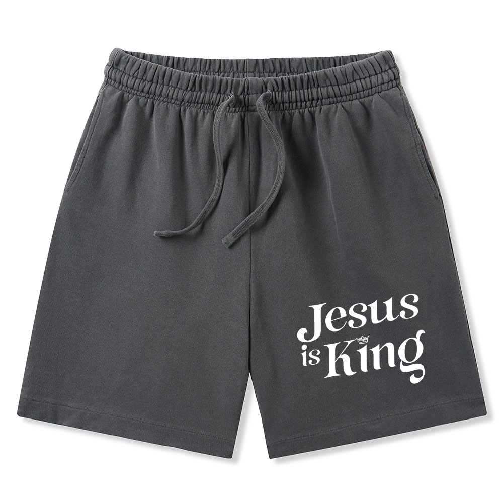 Jesus Is King Christian Washed Shorts