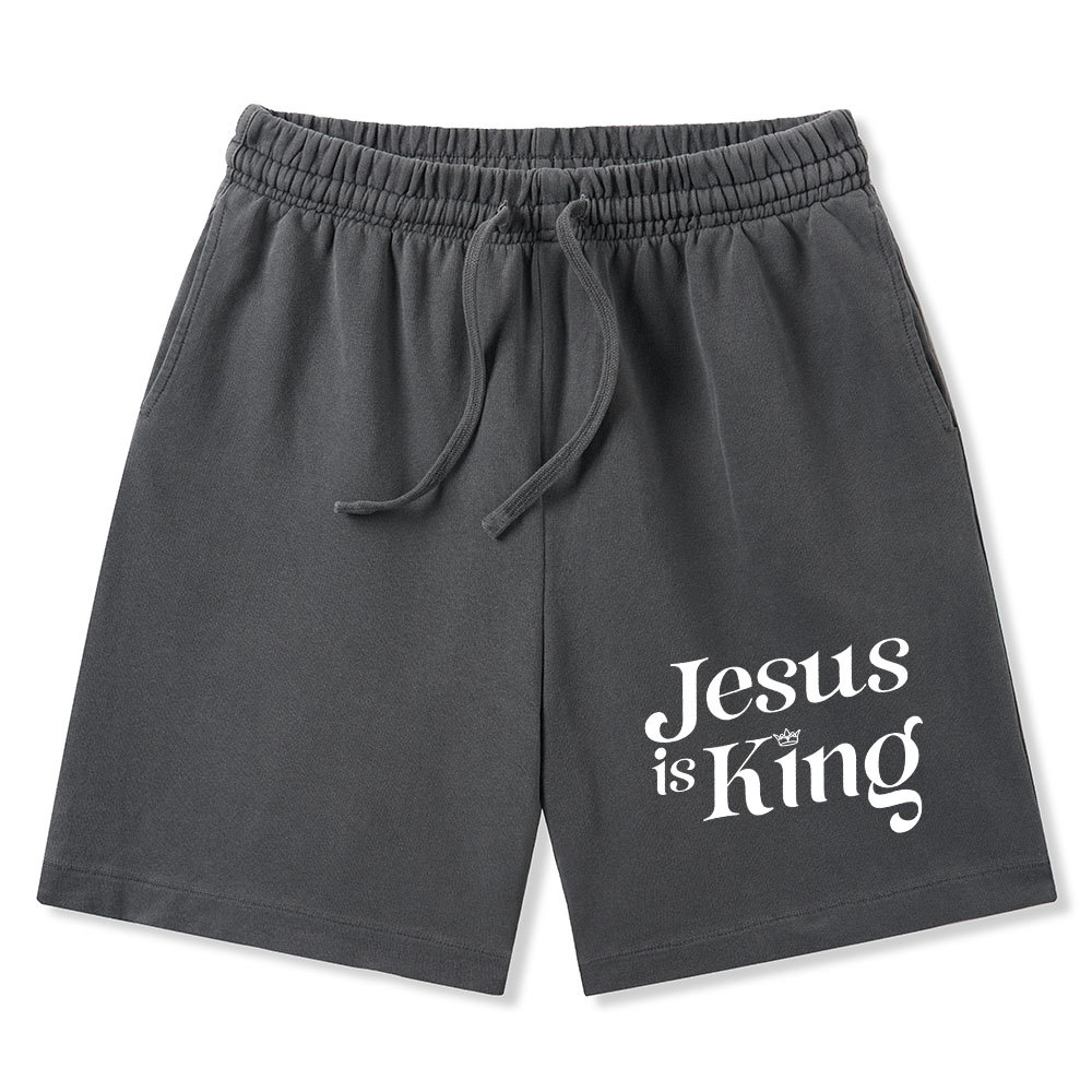 Jesus Is King Christian Washed Shorts