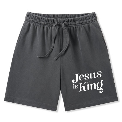 Jesus Is King Christian Washed Shorts