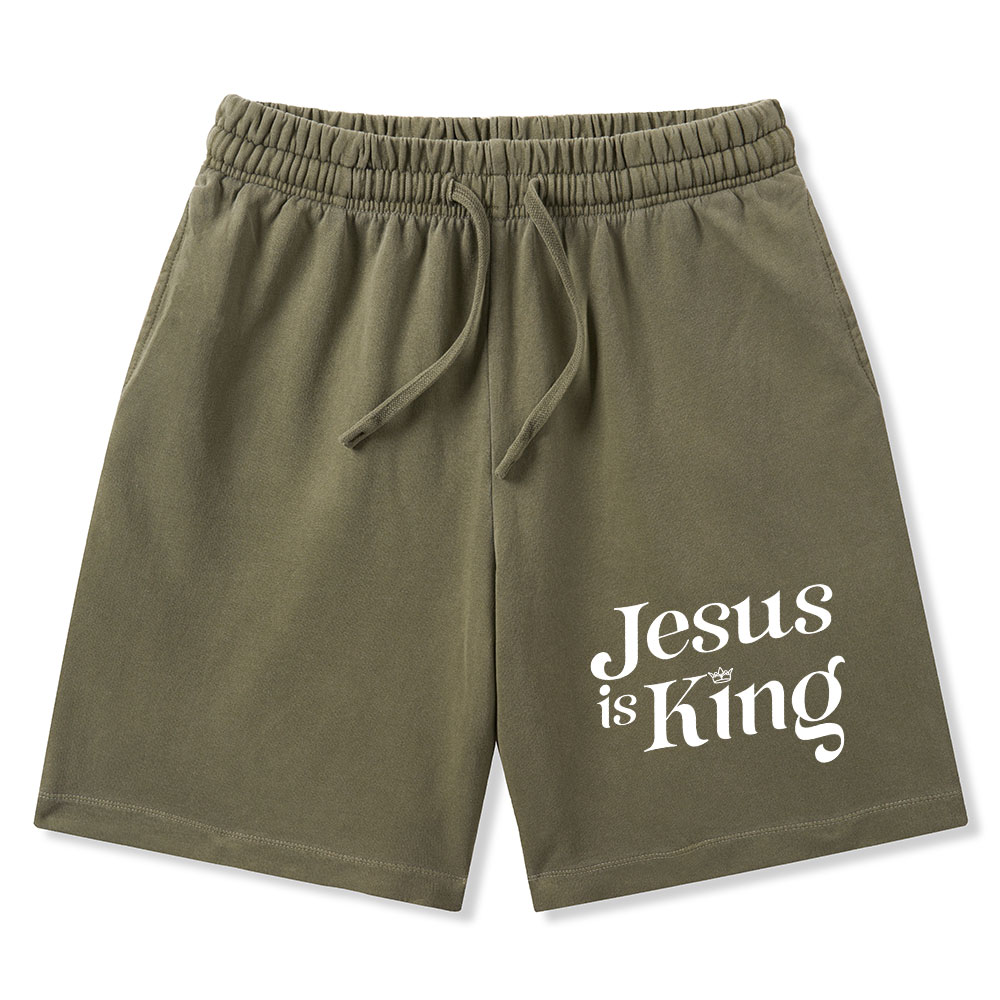 Jesus Is King Christian Washed Shorts