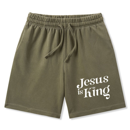 Jesus Is King Christian Washed Shorts