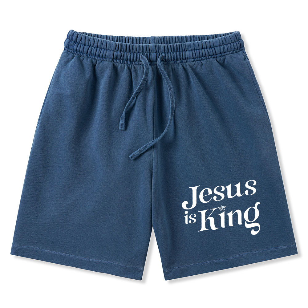 Jesus Is King Christian Washed Shorts