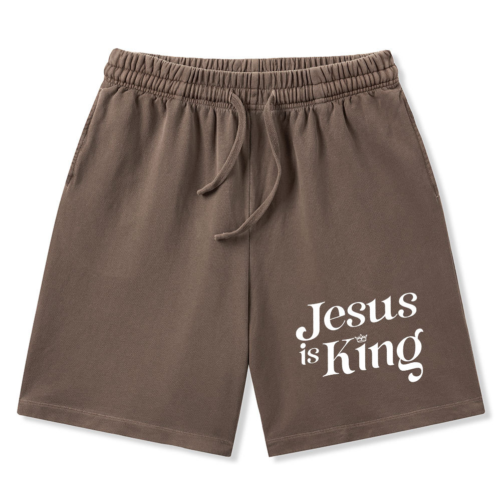 Jesus Is King Christian Washed Shorts