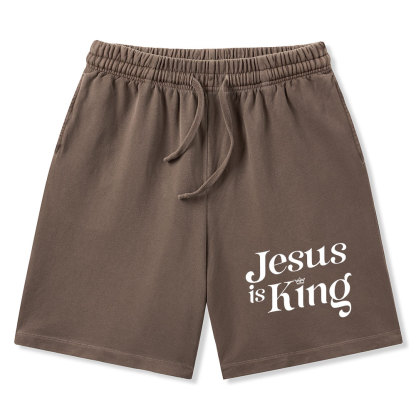 Jesus Is King Christian Washed Shorts