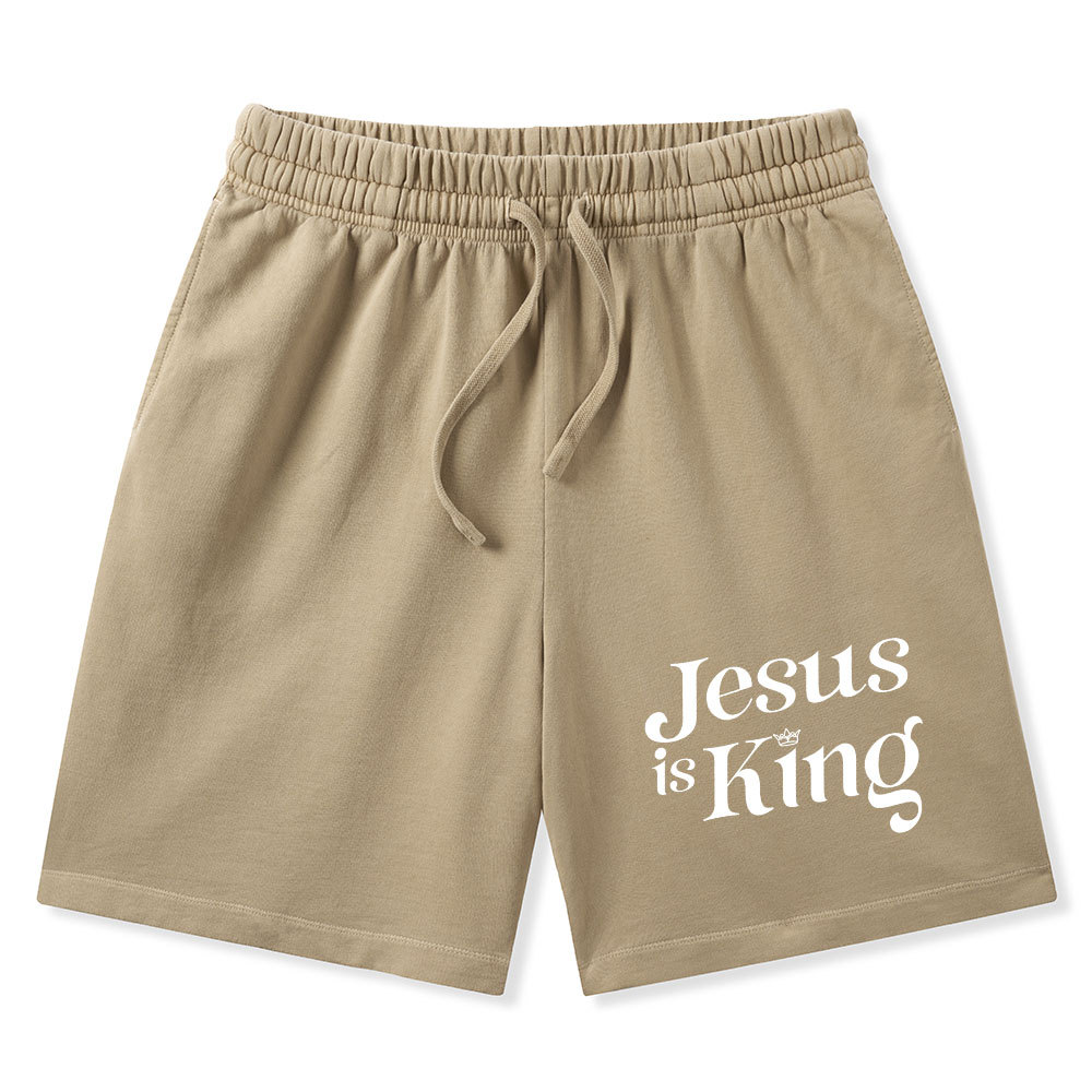 Jesus Is King Christian Washed Shorts