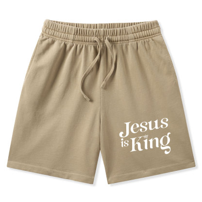 Jesus Is King Christian Washed Shorts