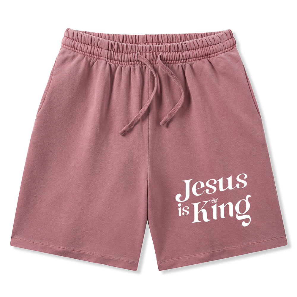 Jesus Is King Christian Washed Shorts
