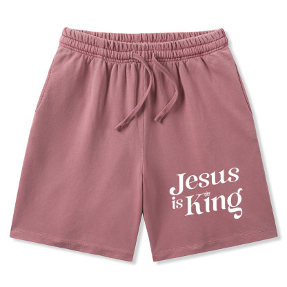 Jesus Is King Christian Washed Shorts