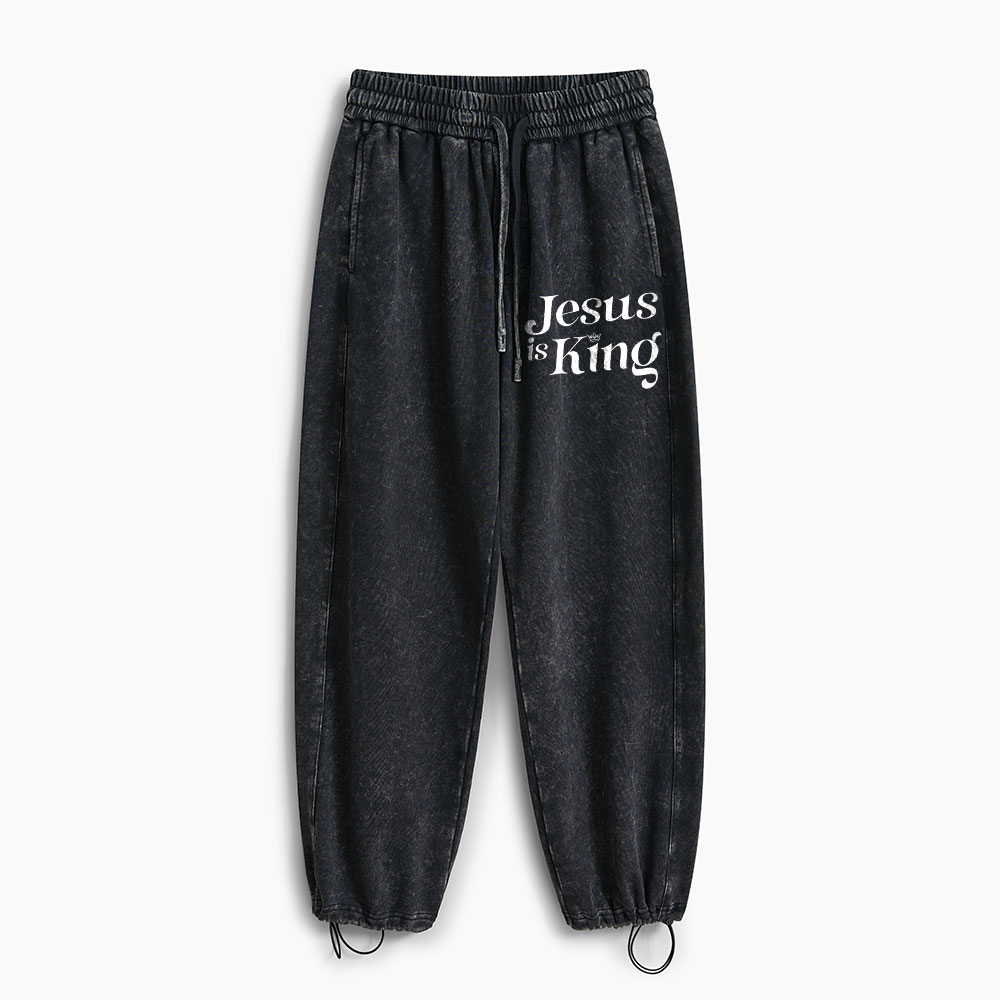 Jesus Is King Christian Washed Sweatpants Sale - GuidingCross