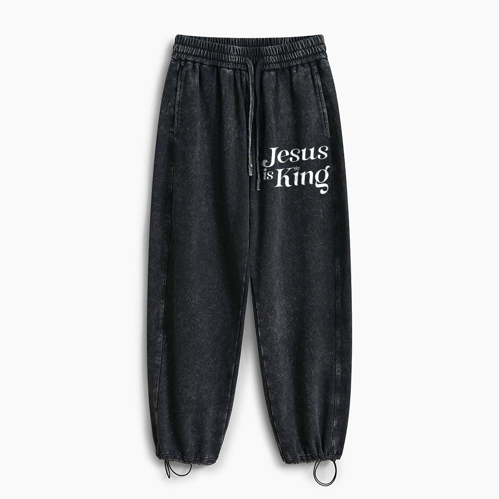 Jesus Is King Christian Washed Sweatpants Sale - GuidingCross