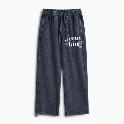 Jesus Is King Christian Washed Sweatpants Sale - GuidingCross