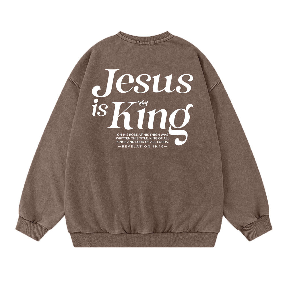 Jesus Is King Christian Washed Sweatshirt Sale - GuidingCross