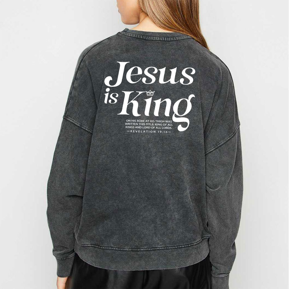Jesus Is King Christian Washed Sweatshirt Sale - GuidingCross