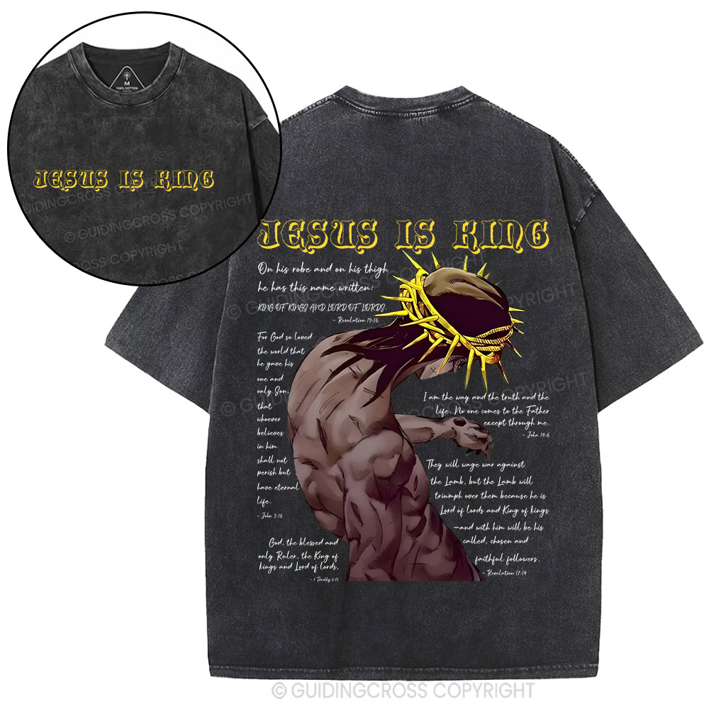 Jesus Is King Christian Washed T-Shirt 