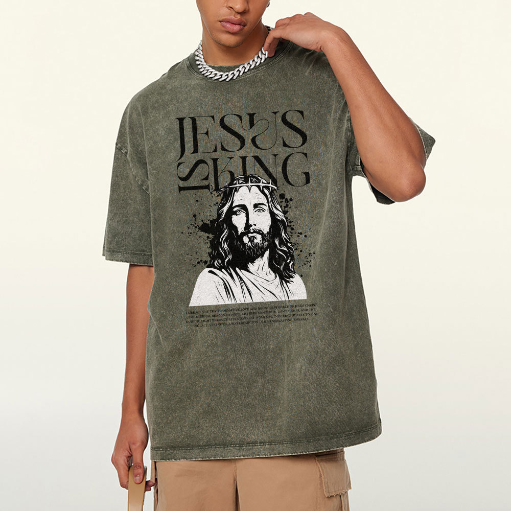 Jesus Is King Christian Washed T-Shirt