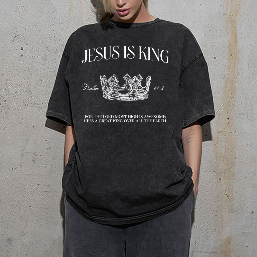Jesus Is King Christian Washed T-Shirt