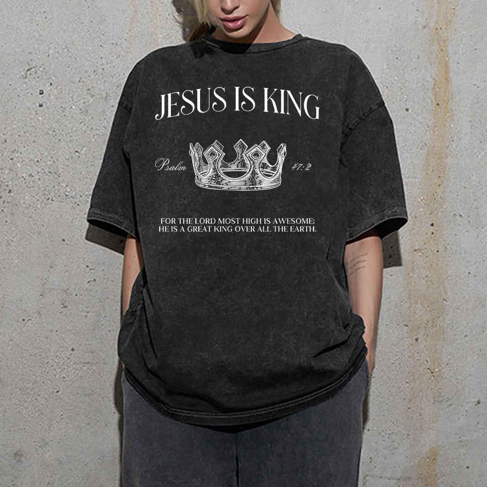 Jesus Is King Christian Washed T-Shirt