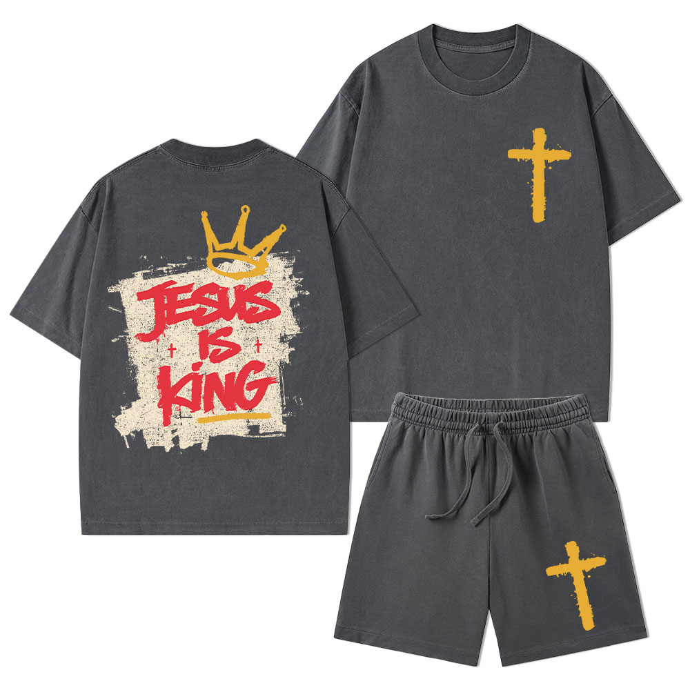 Jesus Is King Christian Washed T-Shirt & Shorts 