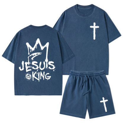 Jesus Is King Christian Washed T-Shirt & Shorts
