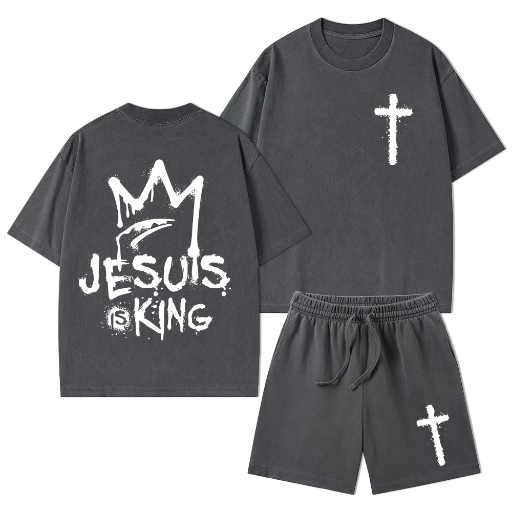 Jesus Is King Christian Washed T-Shirt & Shorts