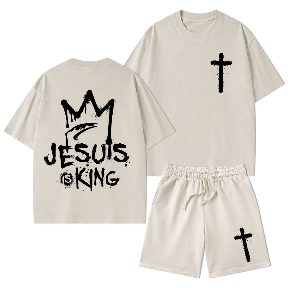 Jesus Is King Christian Washed T-Shirt & Shorts