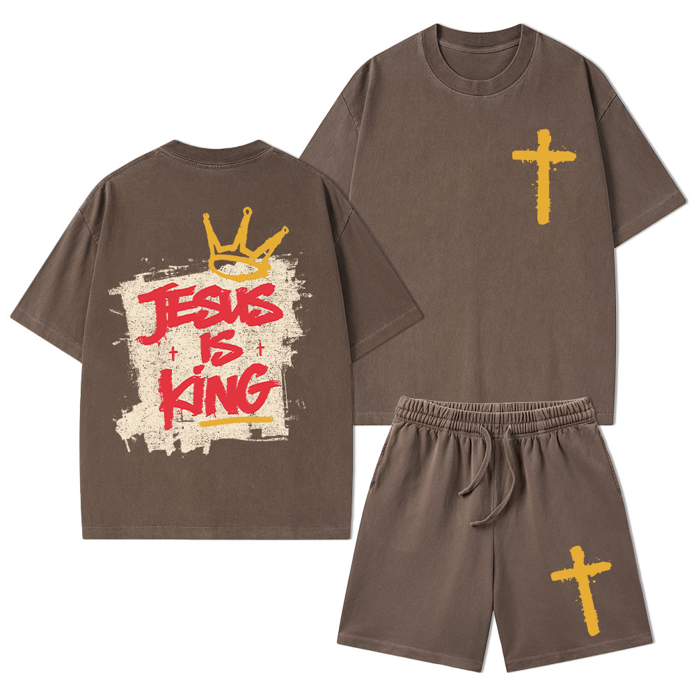 Jesus Is King Christian Washed T-Shirt & Shorts 