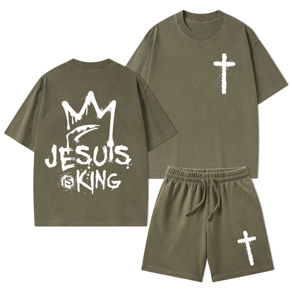 Jesus Is King Christian Washed T-Shirt & Shorts