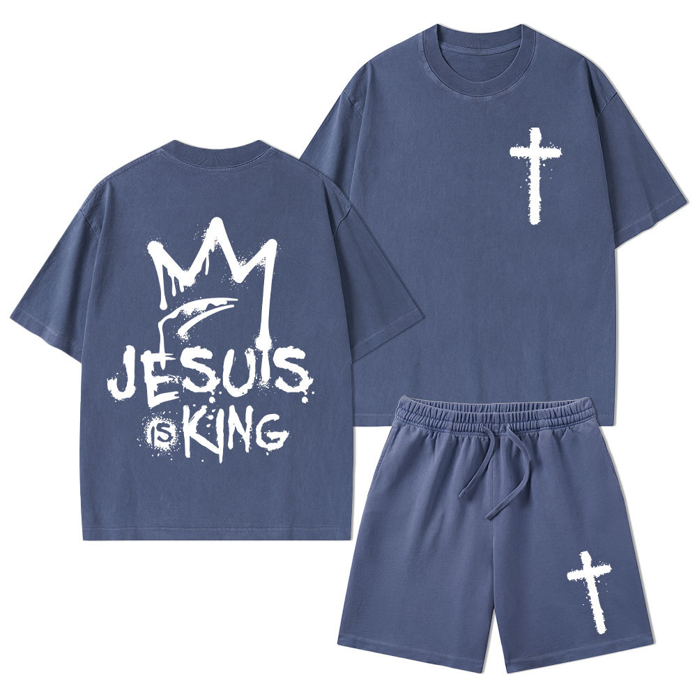 Jesus Is King Christian Washed T-Shirt & Shorts