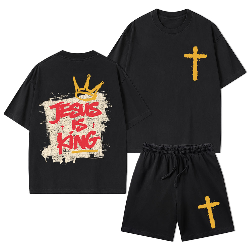 Jesus Is King Christian Washed T-Shirt & Shorts 