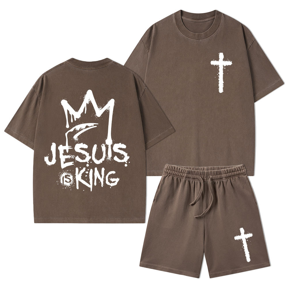 Jesus Is King Christian Washed T-Shirt & Shorts
