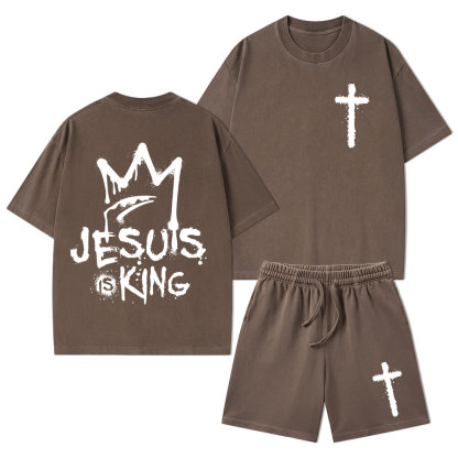 Jesus Is King Christian Washed T-Shirt & Shorts