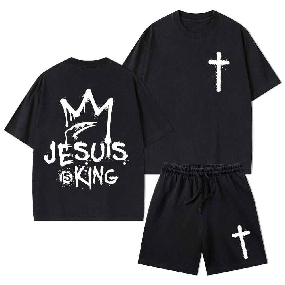 Jesus Is King Christian Washed T-Shirt & Shorts