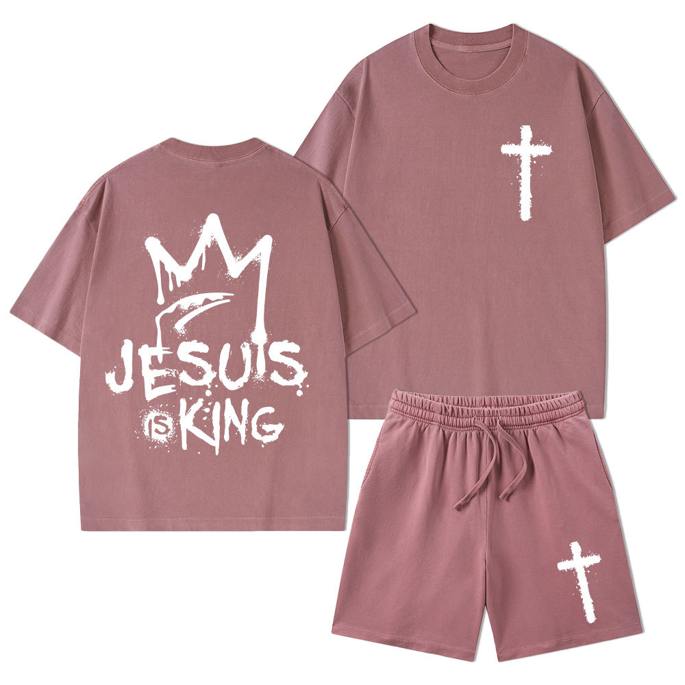 Jesus Is King Christian Washed T-Shirt & Shorts