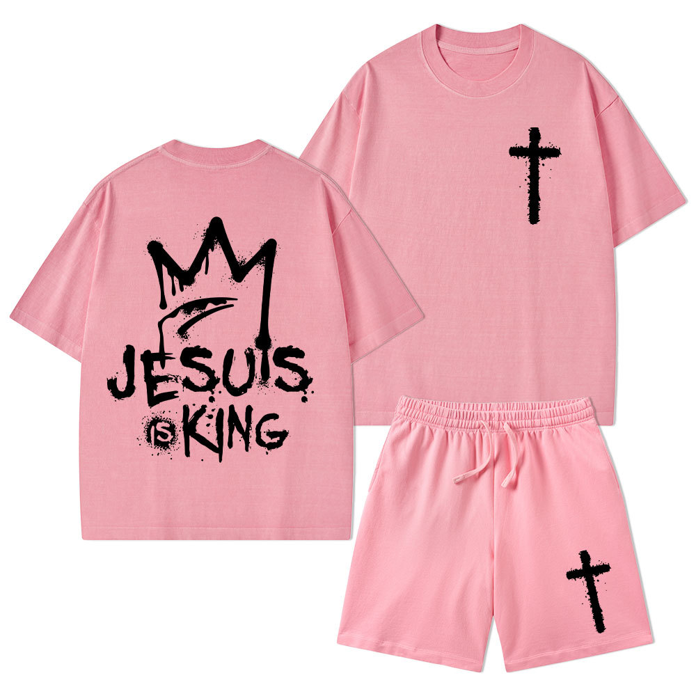 Jesus Is King Christian Washed T-Shirt & Shorts