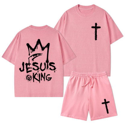 Jesus Is King Christian Washed T-Shirt & Shorts