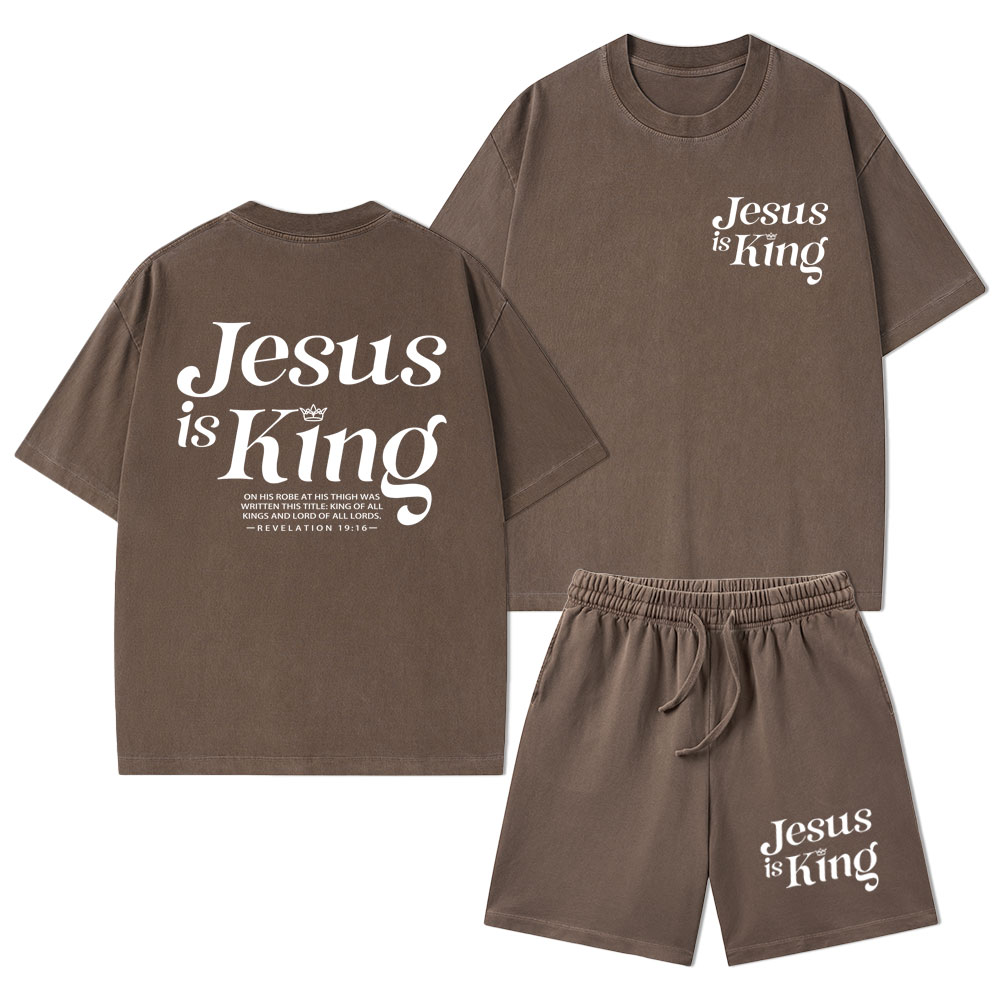 Jesus Is King Christian Washed T-Shirt & Shorts