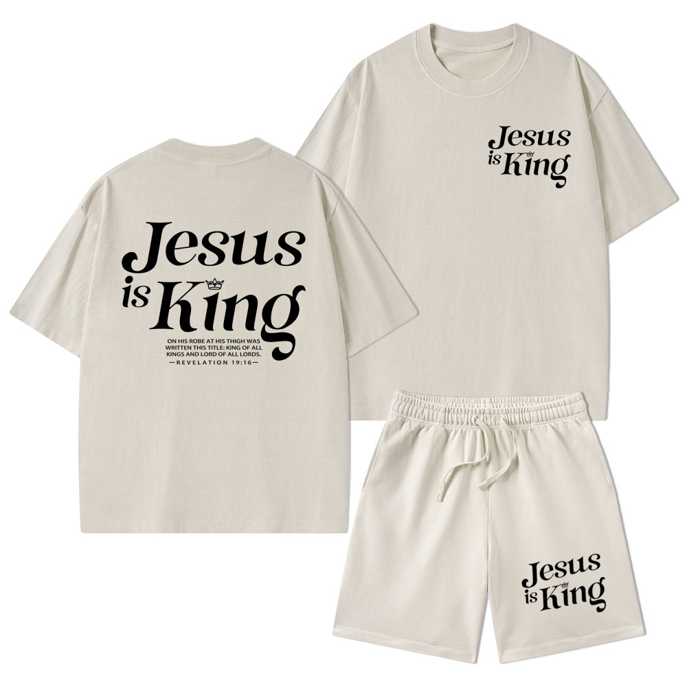 Jesus Is King Christian Washed T-Shirt & Shorts