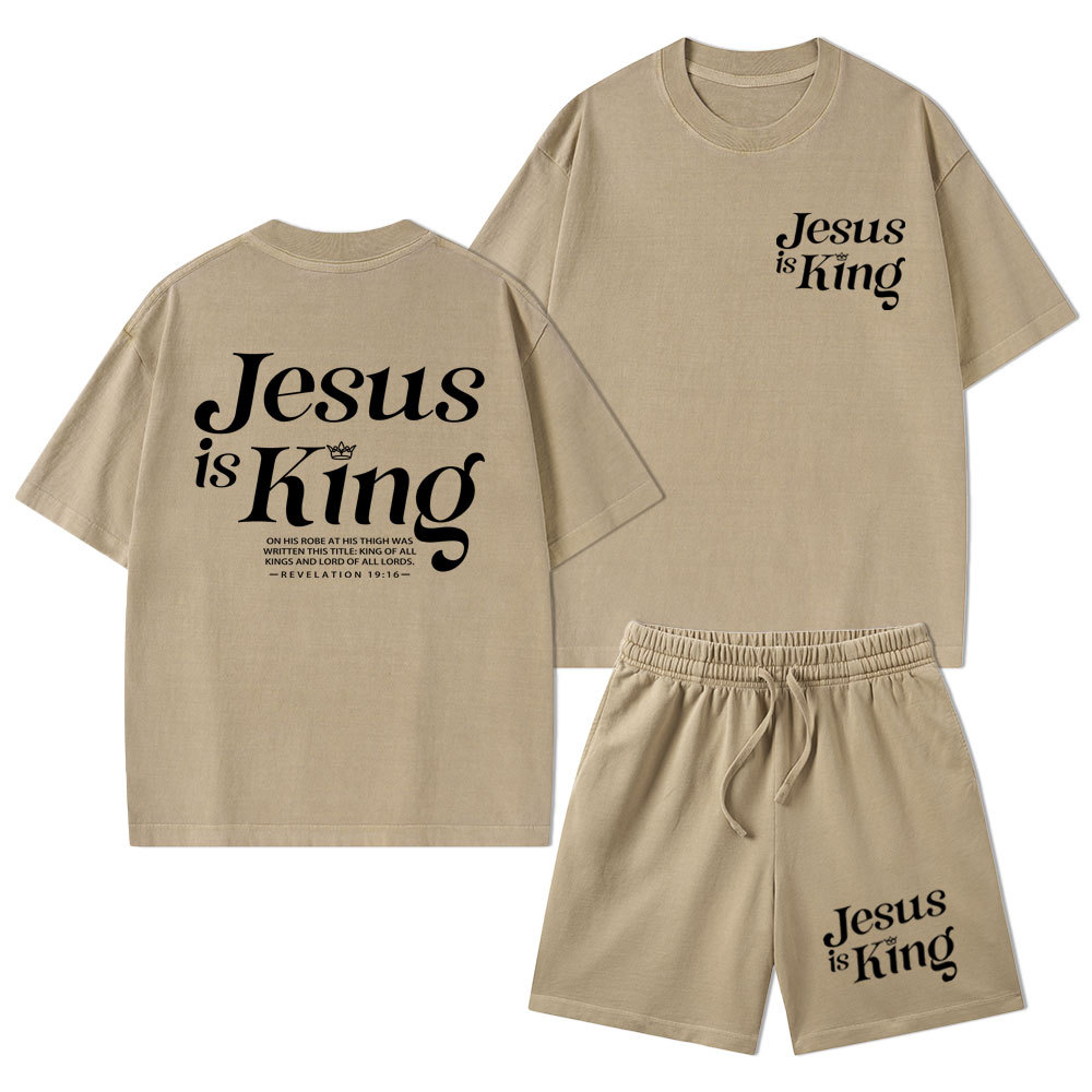 Jesus Is King Christian Washed T-Shirt & Shorts