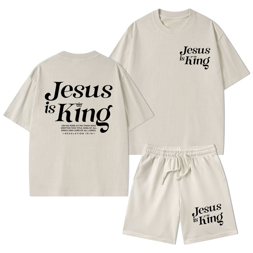 Jesus Is King Christian Washed T-Shirt & Shorts